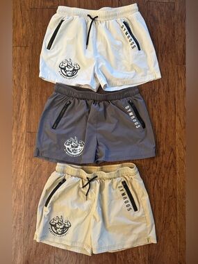 Gymroos Men's Athletic Shorts - White, Gray, Tan